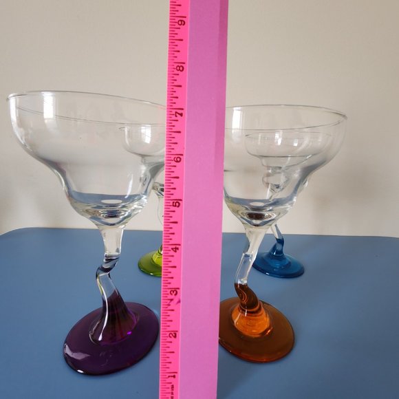 MARGARITA, COCTAIL, BEVERAGE GLASSES, COLORFUL, SET OF 4 - Picture 3 of 6